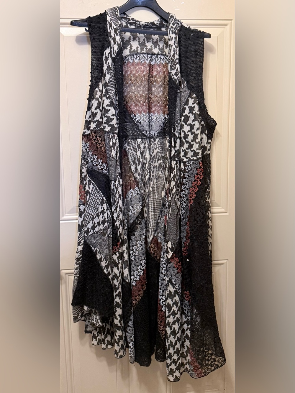 Dor Dor Couture Long Open Vest in Mixed Fabrics and Designs Black Brown size XL
